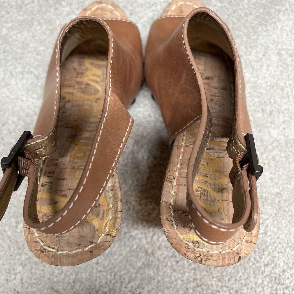 Sam Edelman Camilla Slingback Wedge Sandal Wo 7.5 Studded Brown Leather Platform - Picture 9 of 11